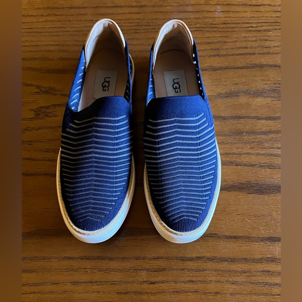 UGG women’s Navy & White Slip-On Knit Loafers